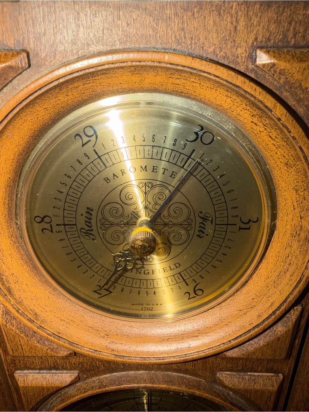 Springfield Weather Station Wood Wall Barometer Thermometer Hygrometer 70s Vtg